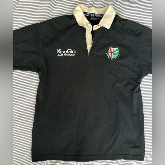Vintage Kooga London Irish Rugby Union shirt short sleeve black/ beige men's M - Picture 1 of 14
